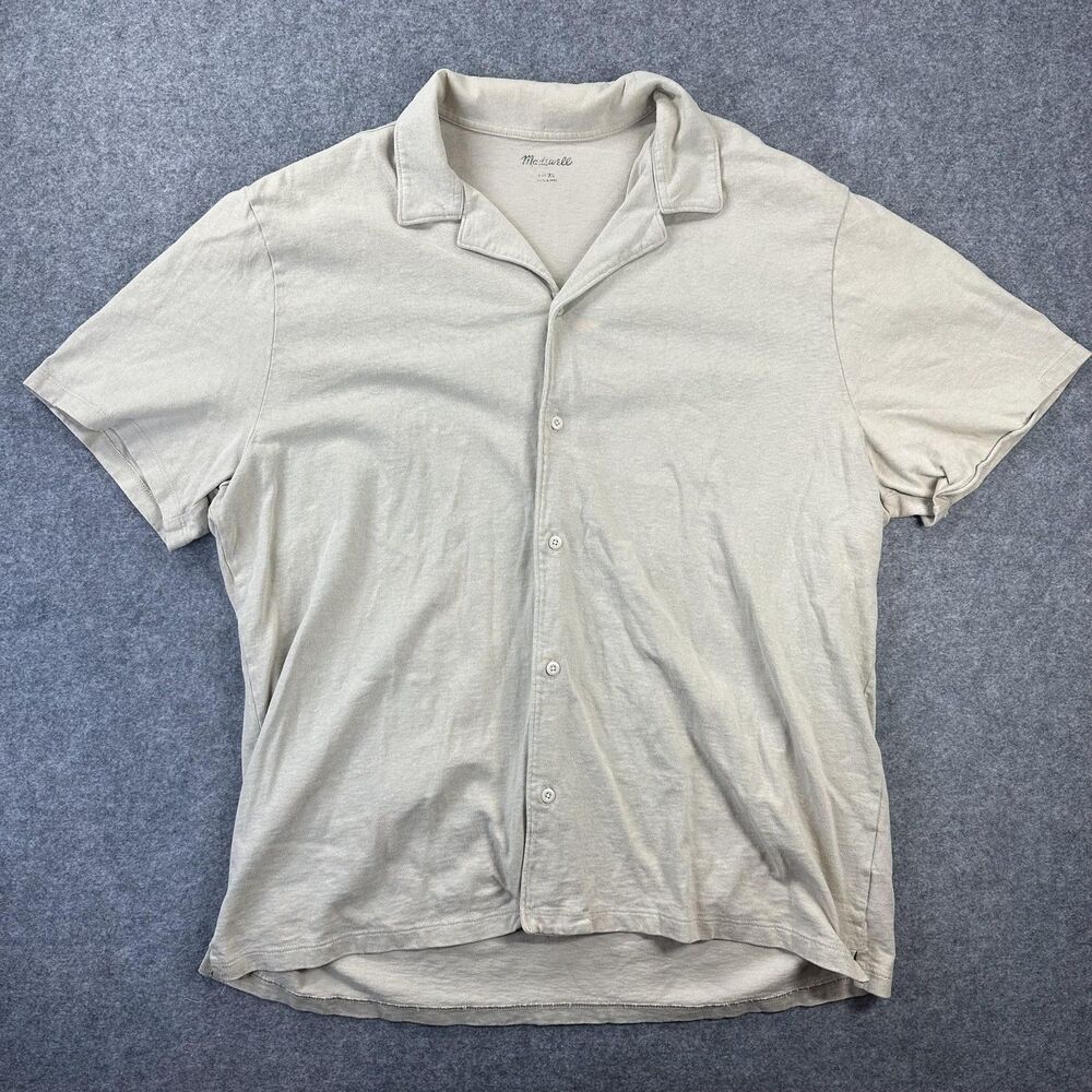 Madewell Shirt Mens XL Beige Short Sleeve Camp Collar Button Up Cotton Casual